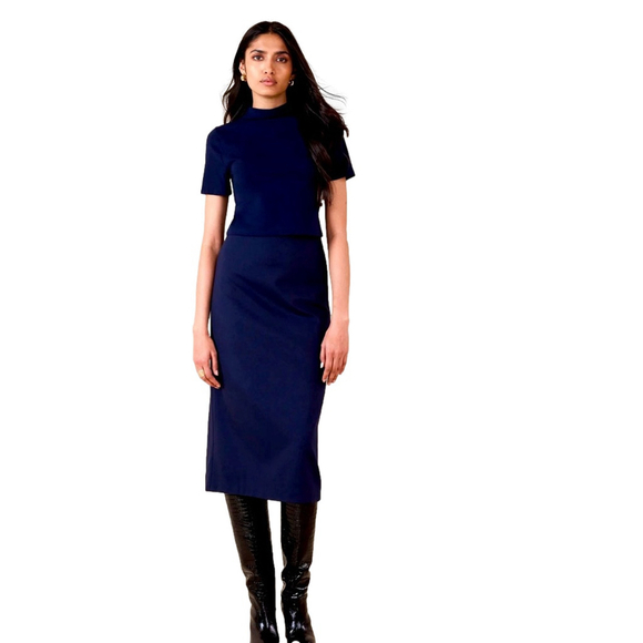 NWT Banana Republic Everywhere Ponte Midi Skirt XS Petite Navy Blue - Picture 1 of 13